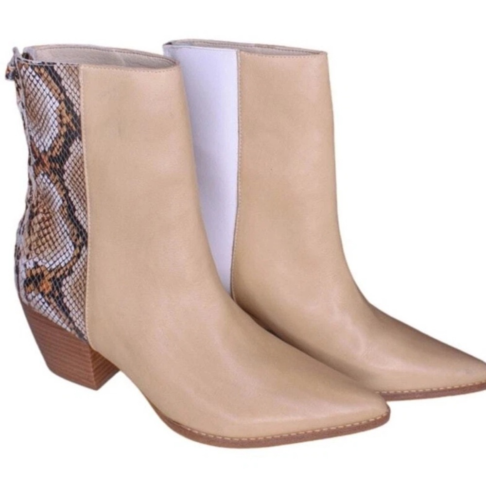 Matisse Tan and Snake Print Heeled Boots